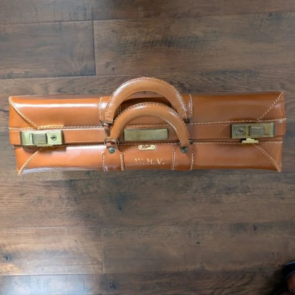 Vintage Lido New York Cowhide Leather Suitcase/Luggage/Retro Travel‎